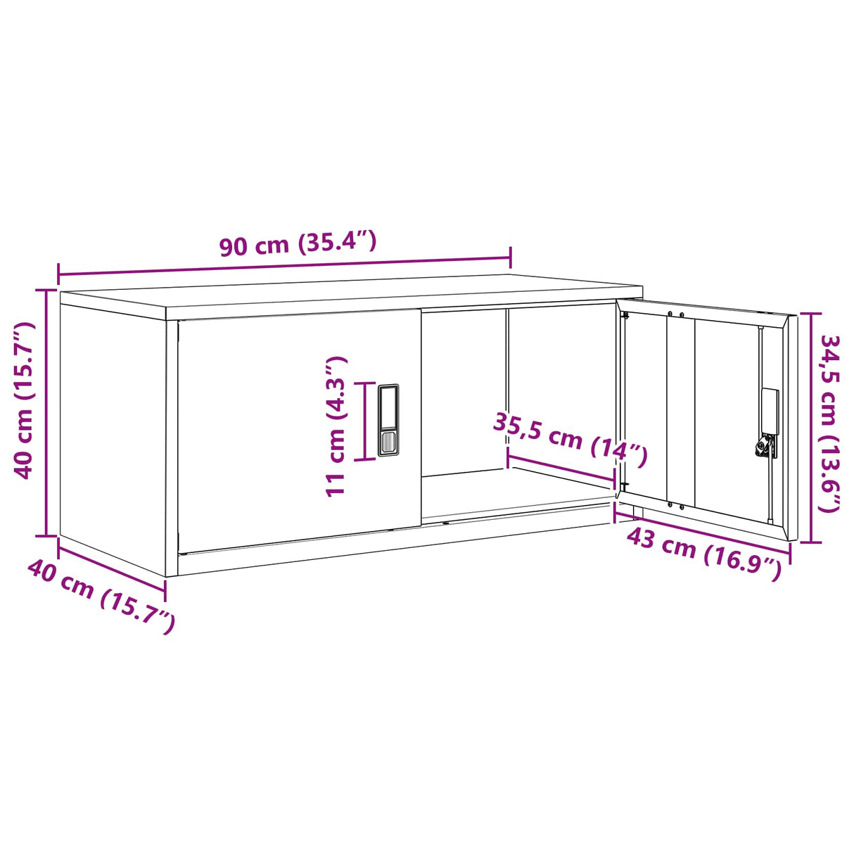 vidaXL Opbergkast Zwart 90 x 40 x 140 cm Staal