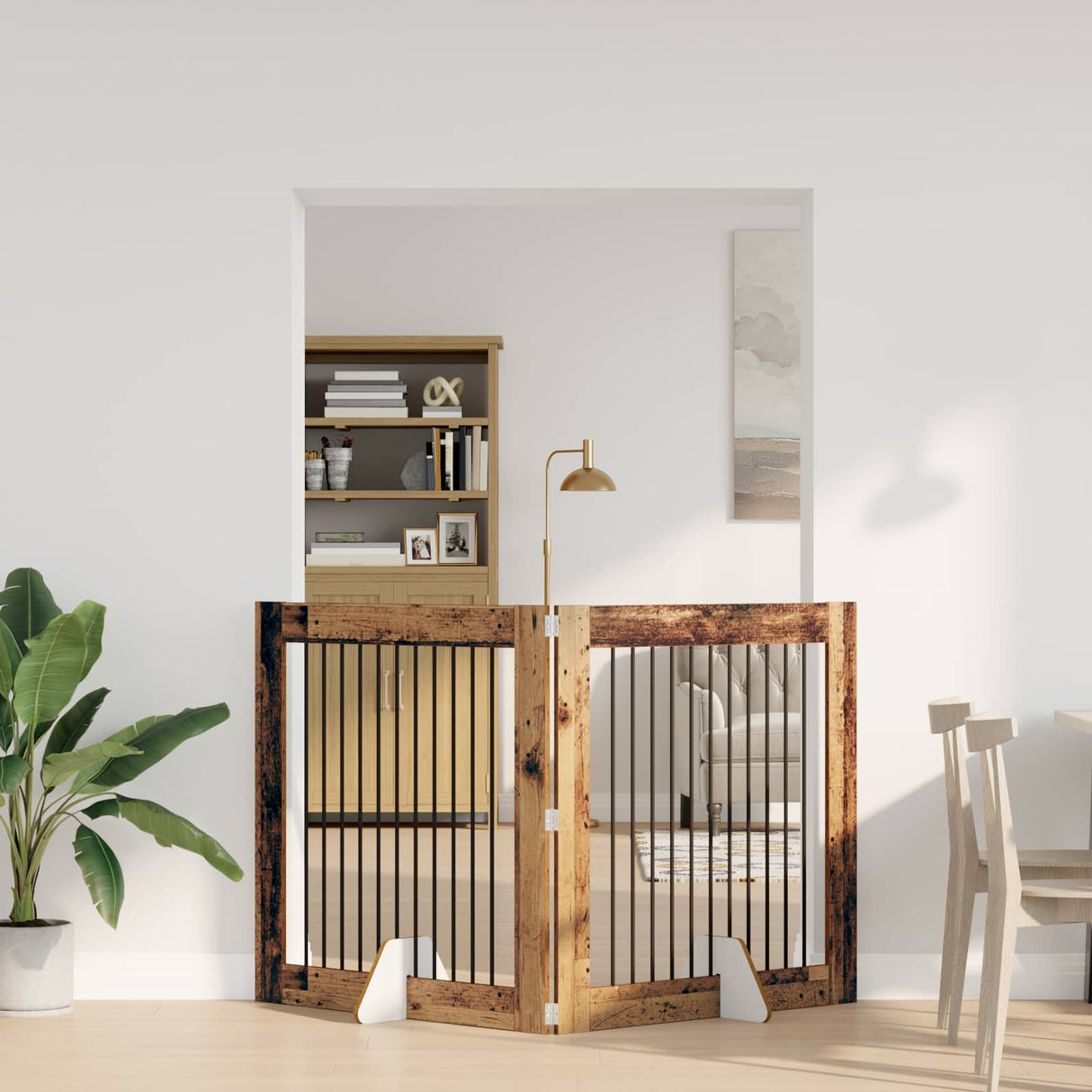 vidaXL Opvouwbaar hondenhekje met standaards 2 pcs Zwart eiken