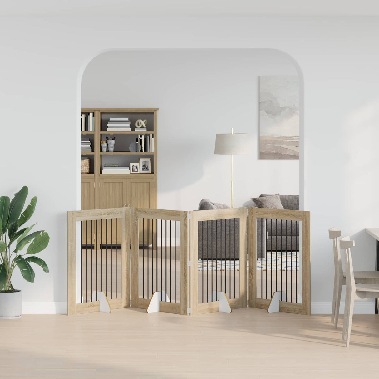 vidaXL Opvouwbaar hondenhekje met standaards 2 pcs Zwart eiken