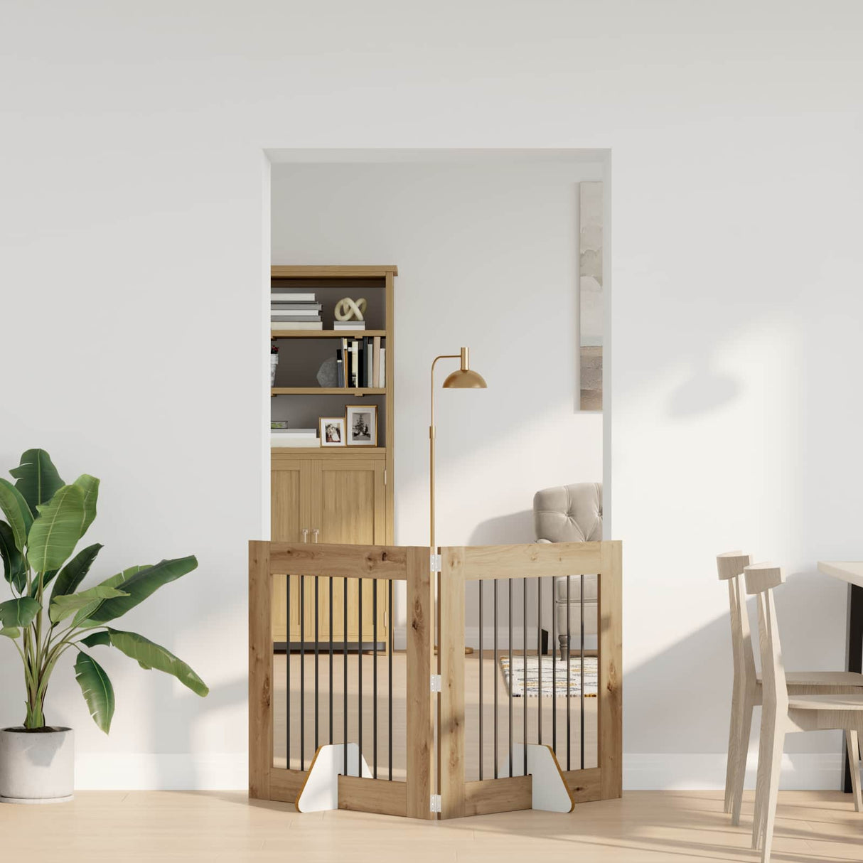 vidaXL Opvouwbaar hondenhekje met standaards 2 pcs Zwart eiken