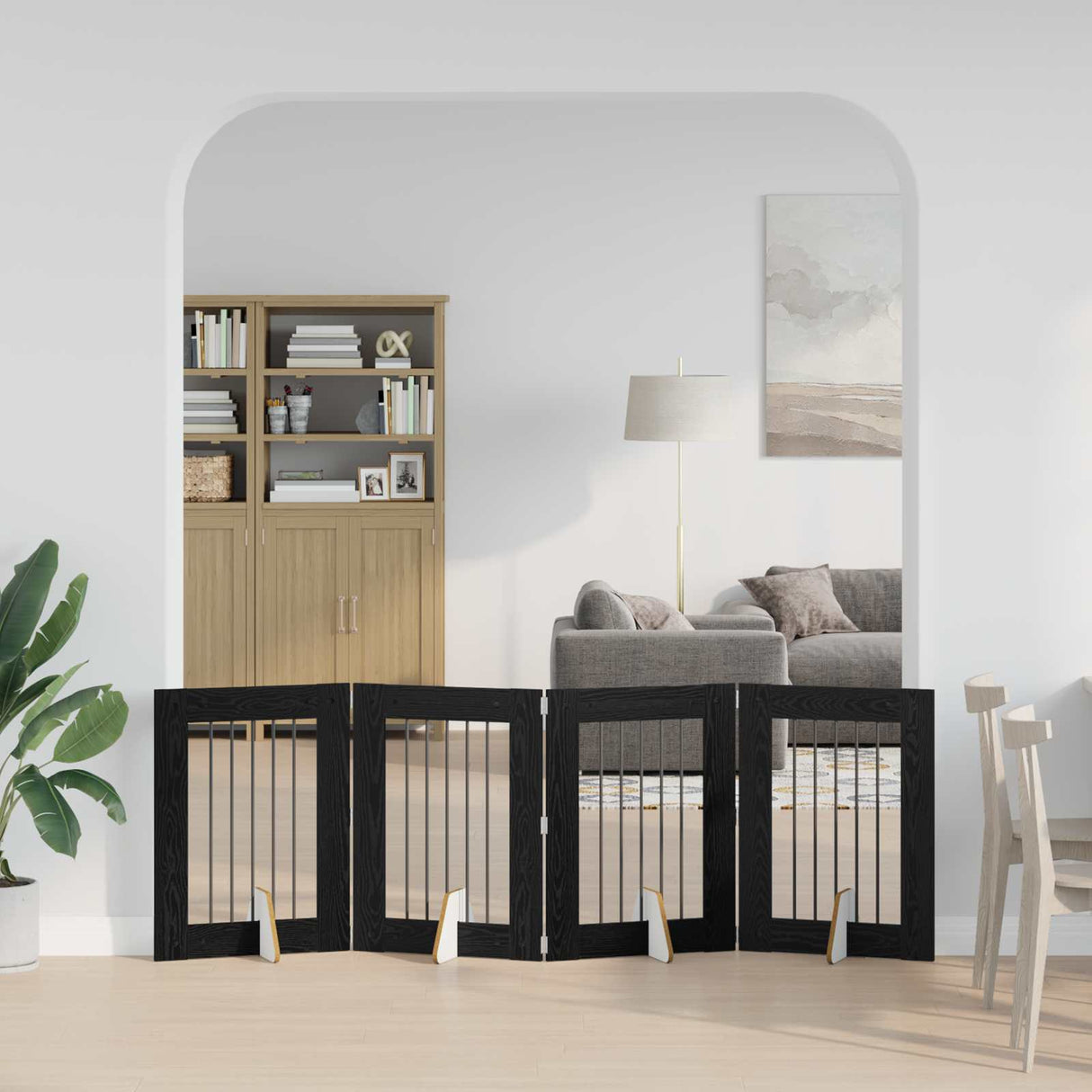 vidaXL Opvouwbaar hondenhekje met standaards 2 pcs Zwart eiken