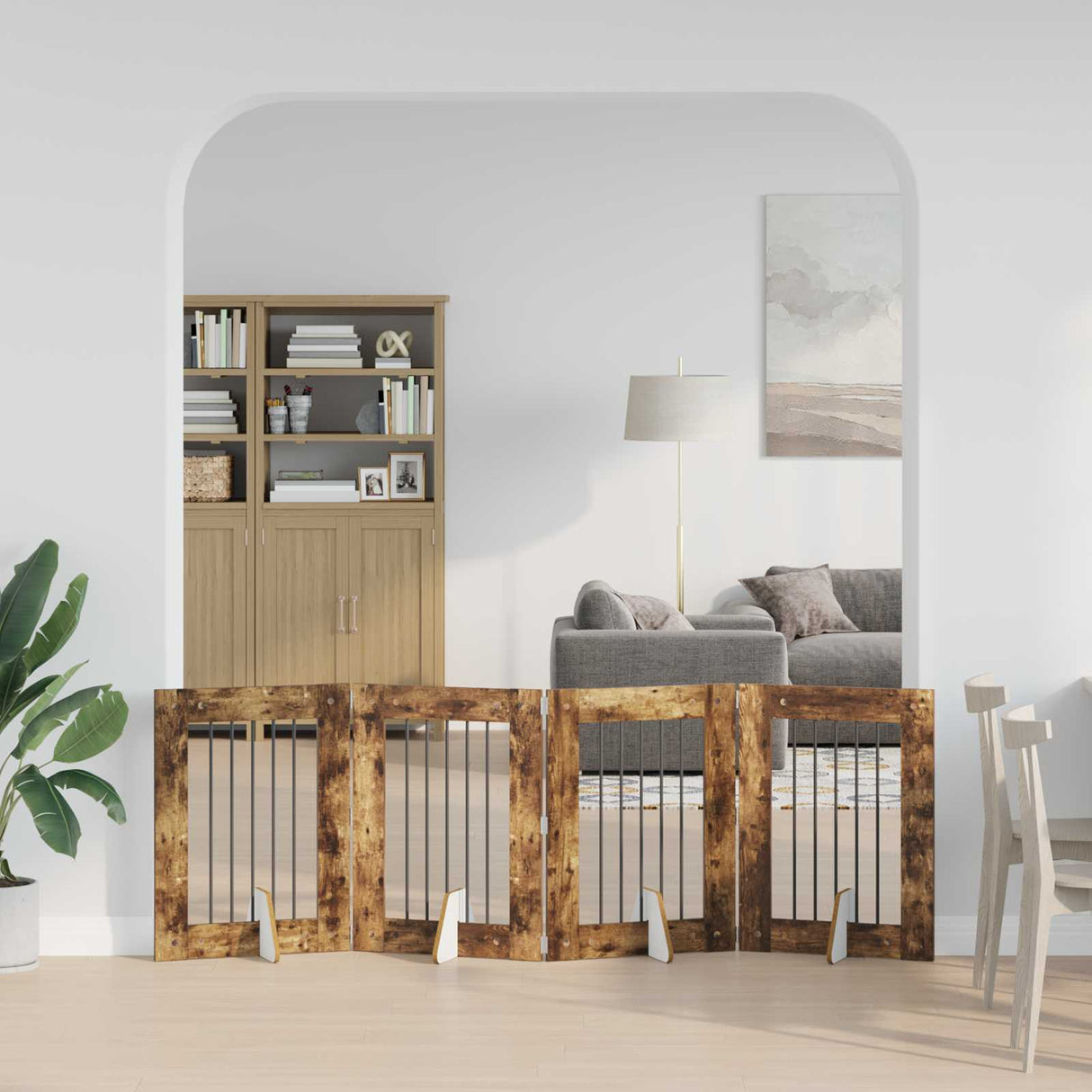 vidaXL Opvouwbaar hondenhekje met standaards 2 pcs Zwart eiken