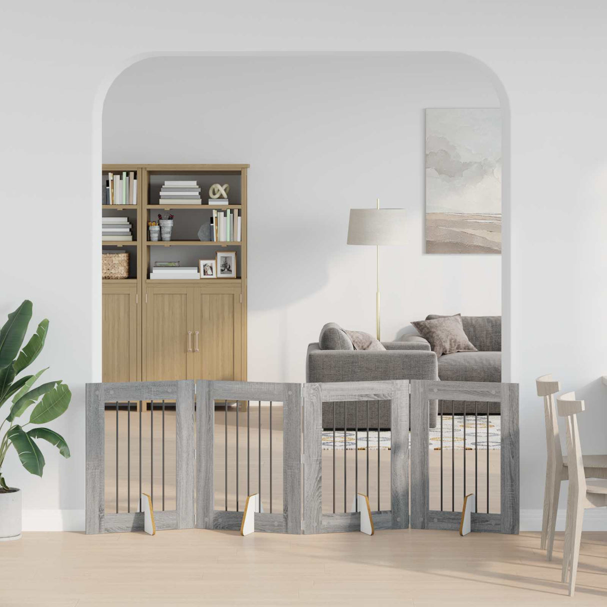 vidaXL Opvouwbaar hondenhekje met standaards 2 pcs Zwart eiken