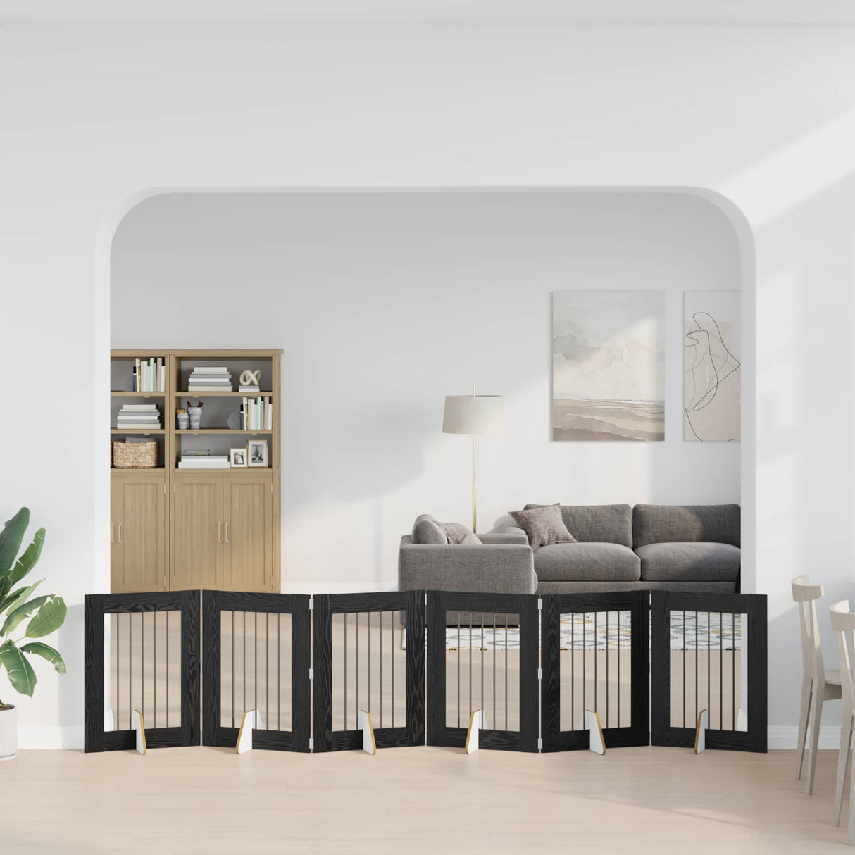 vidaXL Opvouwbaar hondenhekje met standaards 2 pcs Zwart eiken