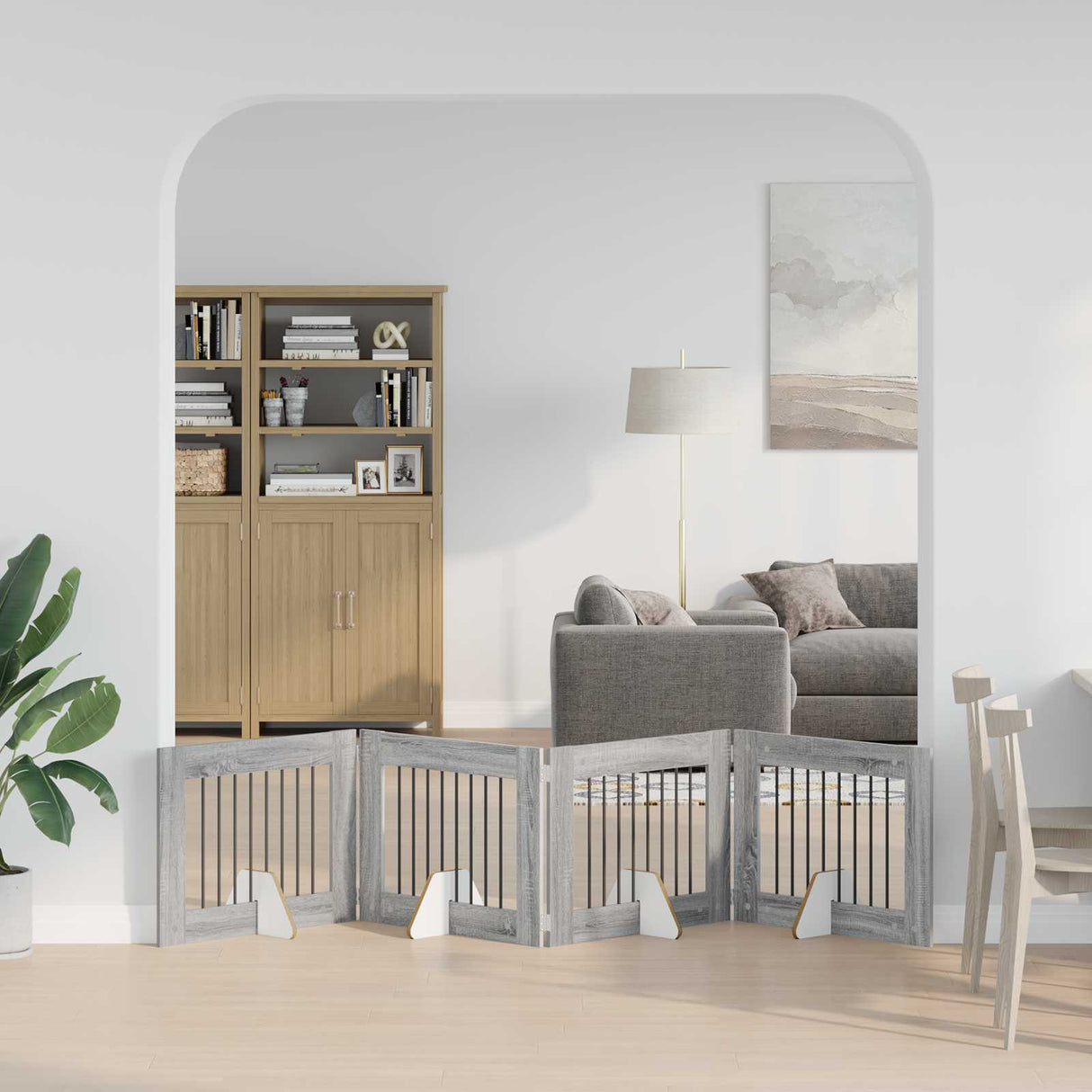 vidaXL Opvouwbaar hondenhekje met standaards 2 pcs Zwart eiken