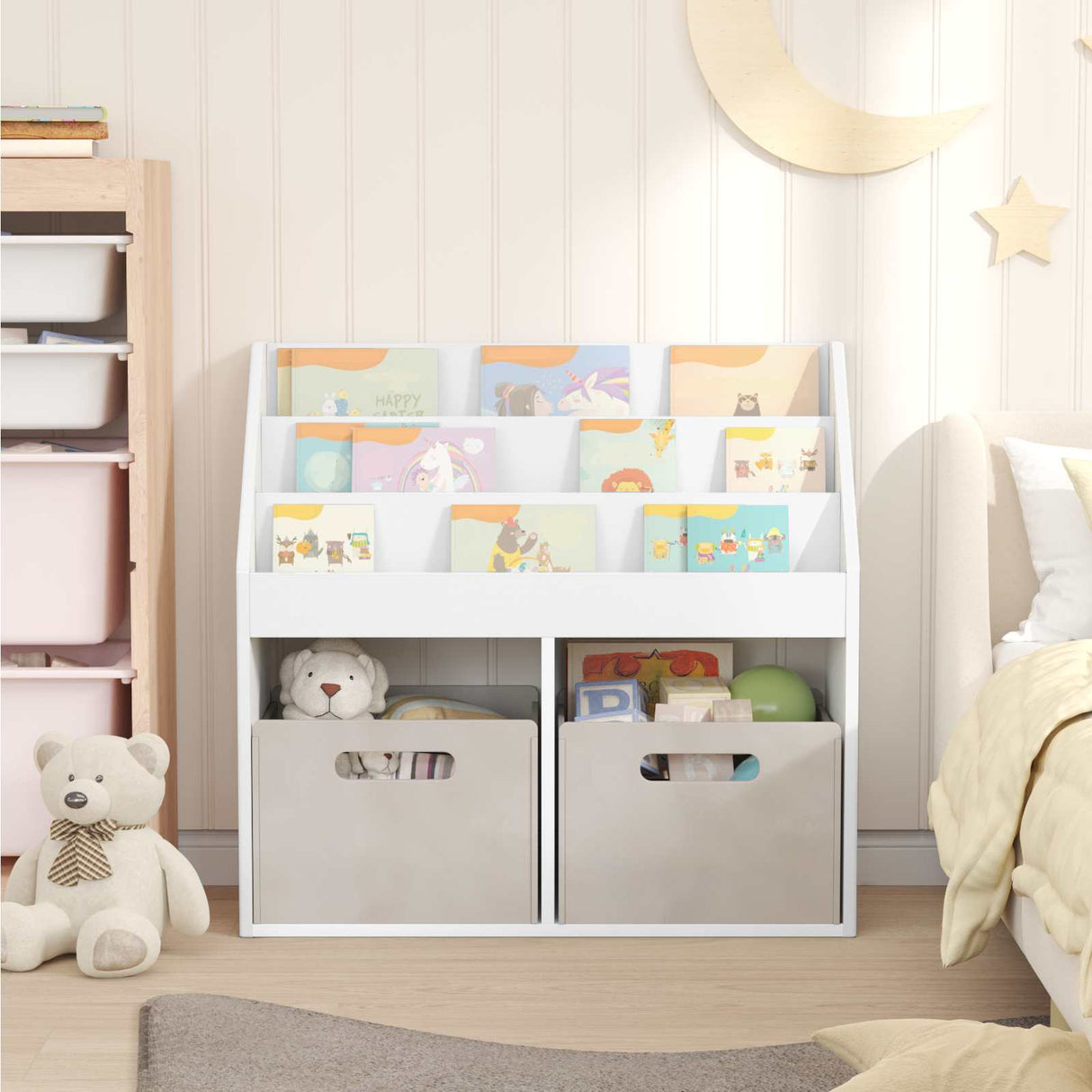 vidaXL Kinderboekenplank Wit 72,5 x 29,5 x 69 cm Bewerkt hout