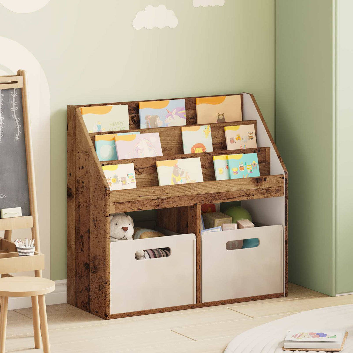 vidaXL Kinderboekenplank Wit 72,5 x 29,5 x 69 cm Bewerkt hout