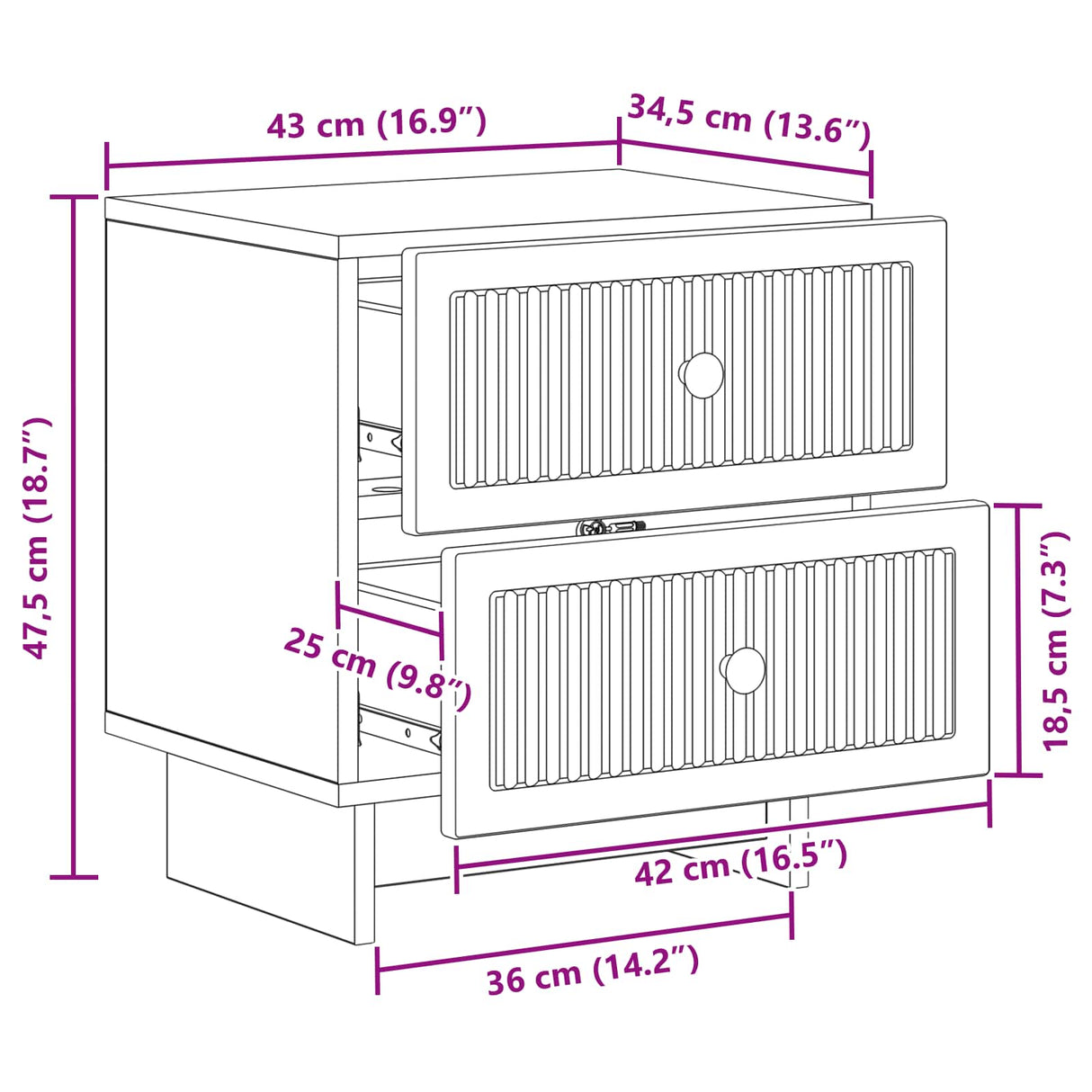 vidaXL Nightstand with Drawer White 43 x 34.5 x 47.5 cm Engineered Wood