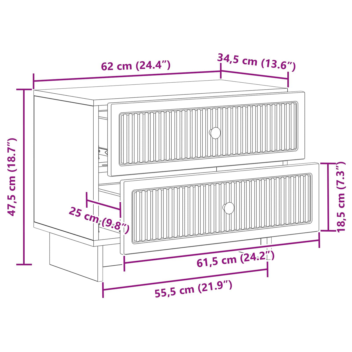 vidaXL Nachtkastje met lade Wit 62 x 34,5 x 47,5 cm Bewerkt hout
