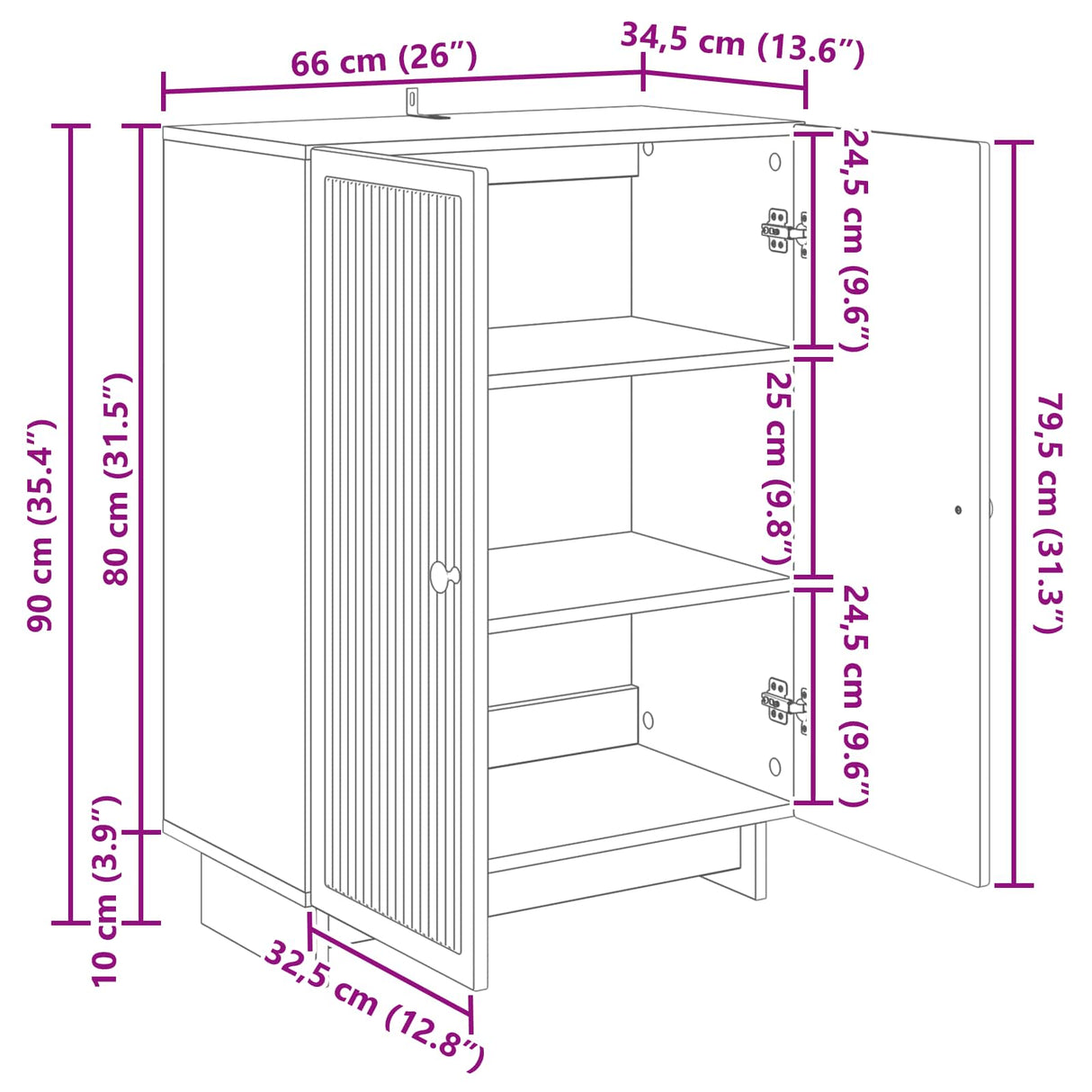vidaXL Dressoir Wit 66 x 34,5 x 90 cm Bewerkt hout
