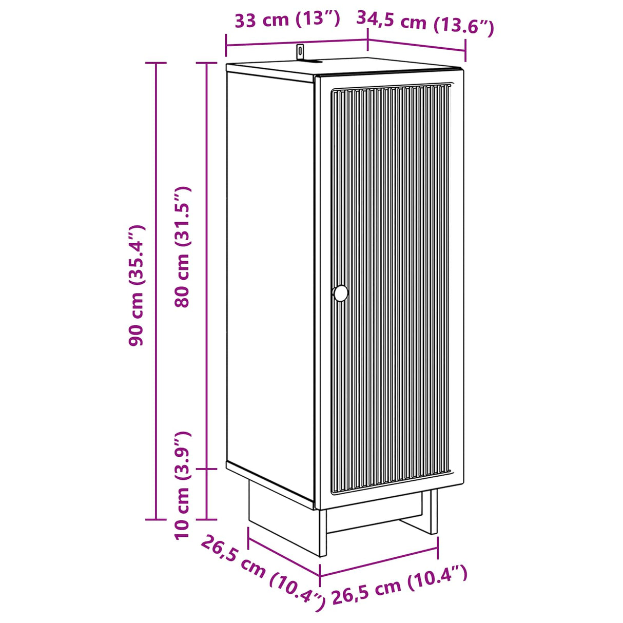 vidaXL Dressoir Wit 33 x 34,5 x 90 cm Bewerkt hout