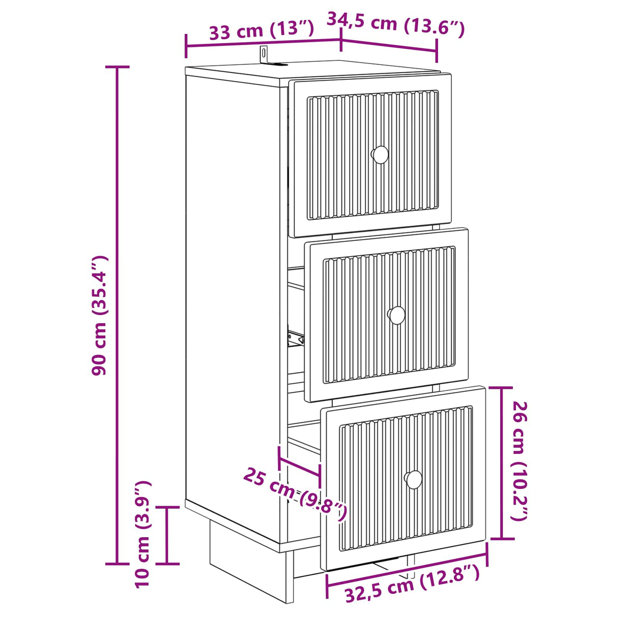 vidaXL Ladekast Wit 33 x 34,5 x 90 cm Bewerkt hout