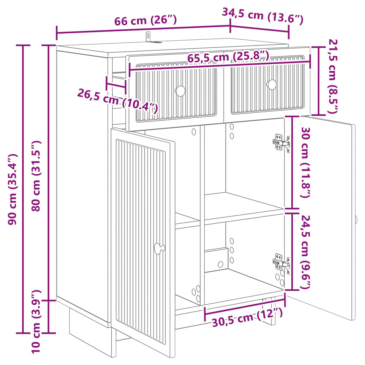 vidaXL Dressoir met lade Wit 66 x 34,5 x 90 cm Bewerkt hout