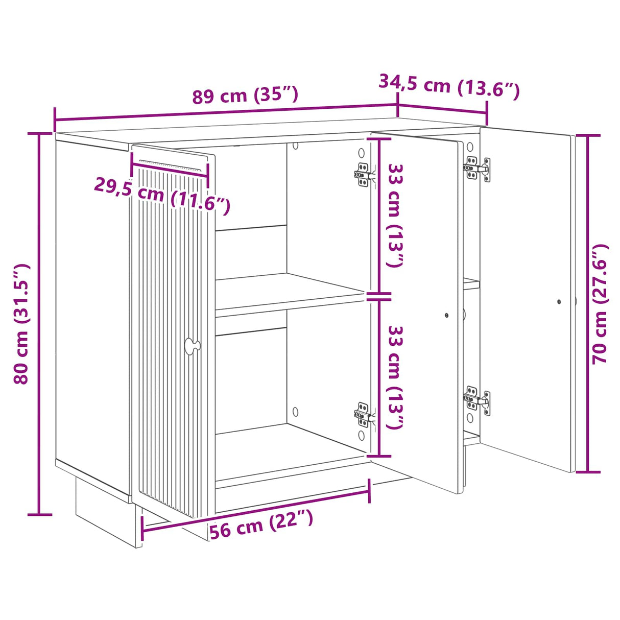 vidaXL Dressoir Wit 89 x 34,5 x 80 cm Bewerkt hout