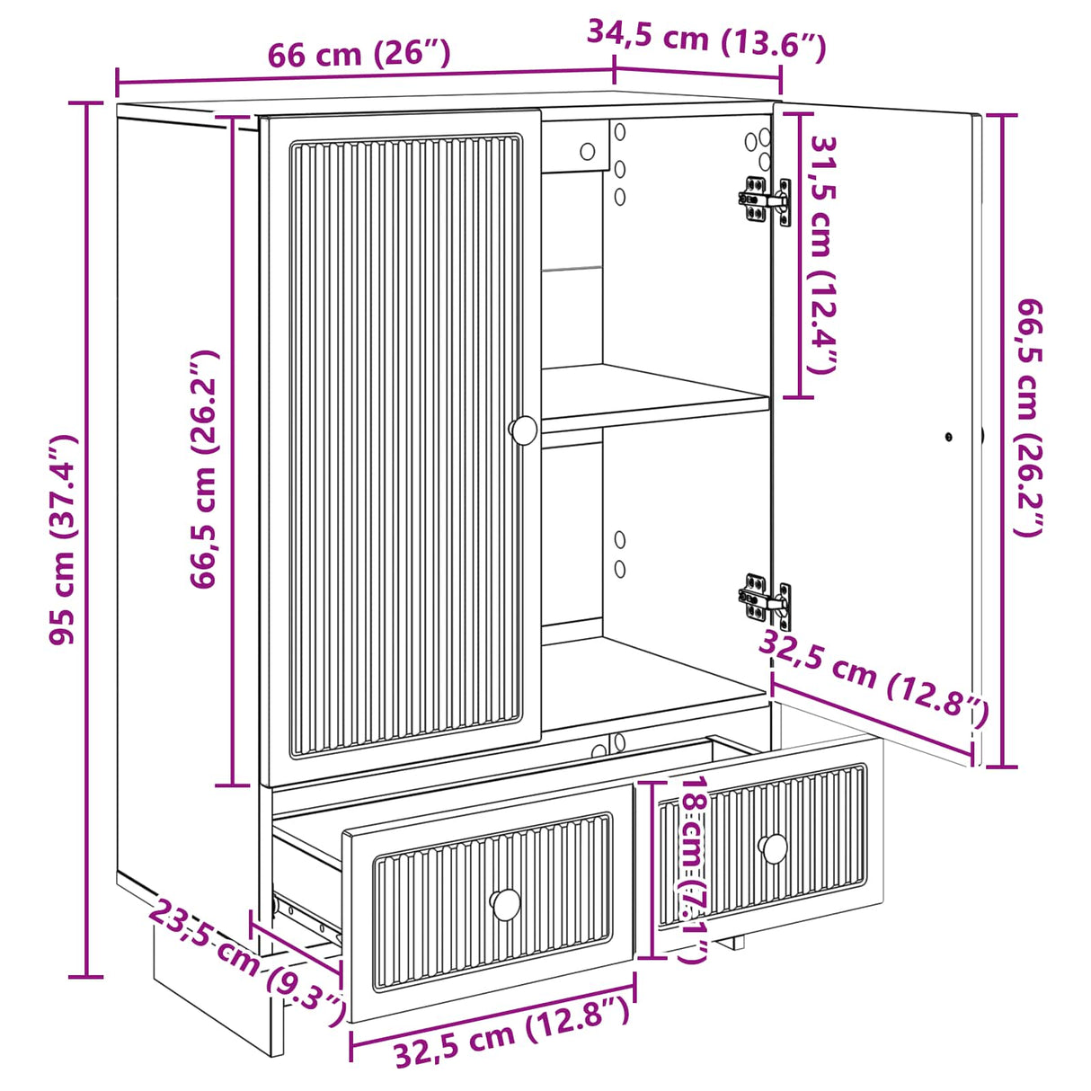 vidaXL Dressoir Wit 66 x 34,5 x 95 cm Geconstrueerd hout