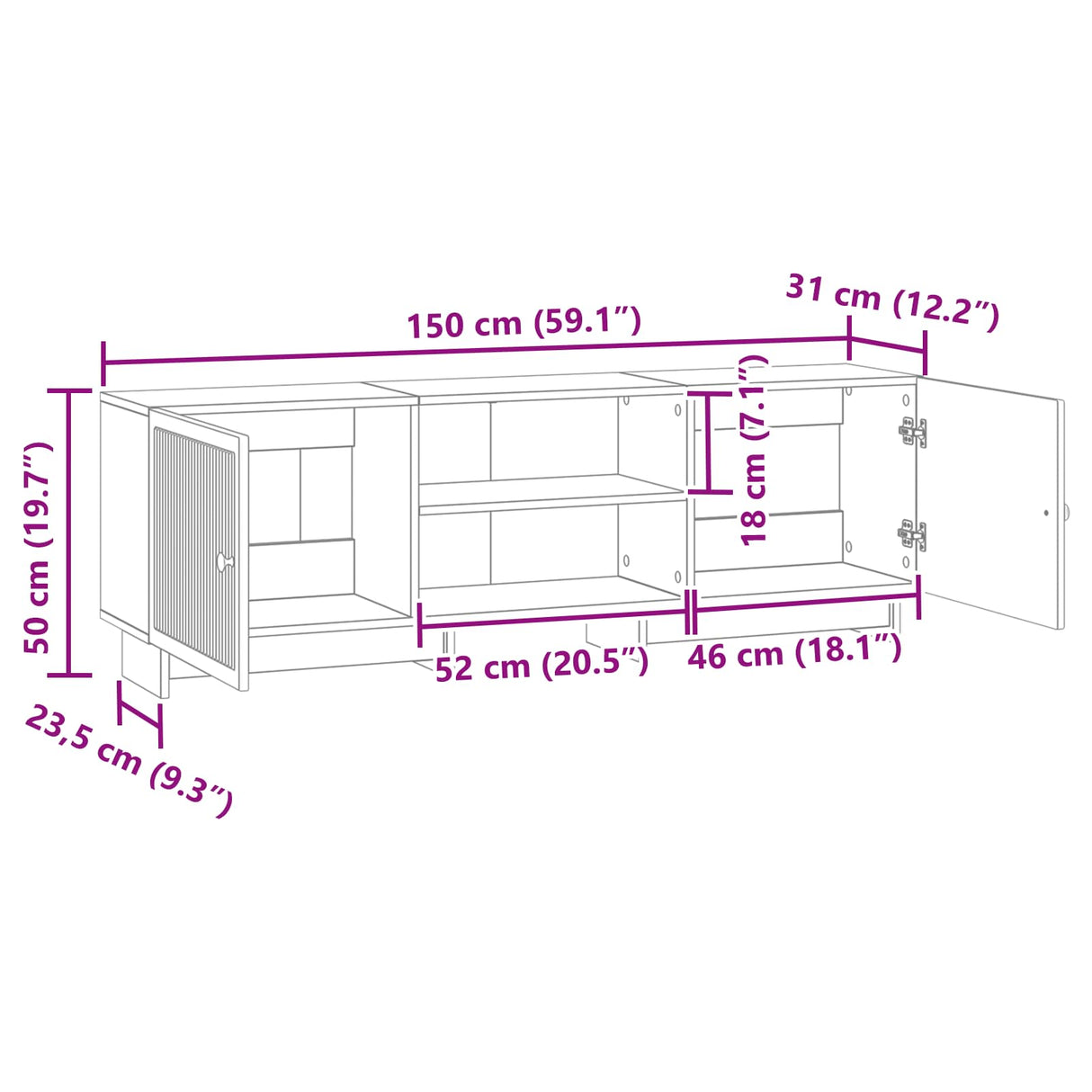 vidaXL TV Kast Wit 150 x 31 x 50 cm Geconstrueerd hout