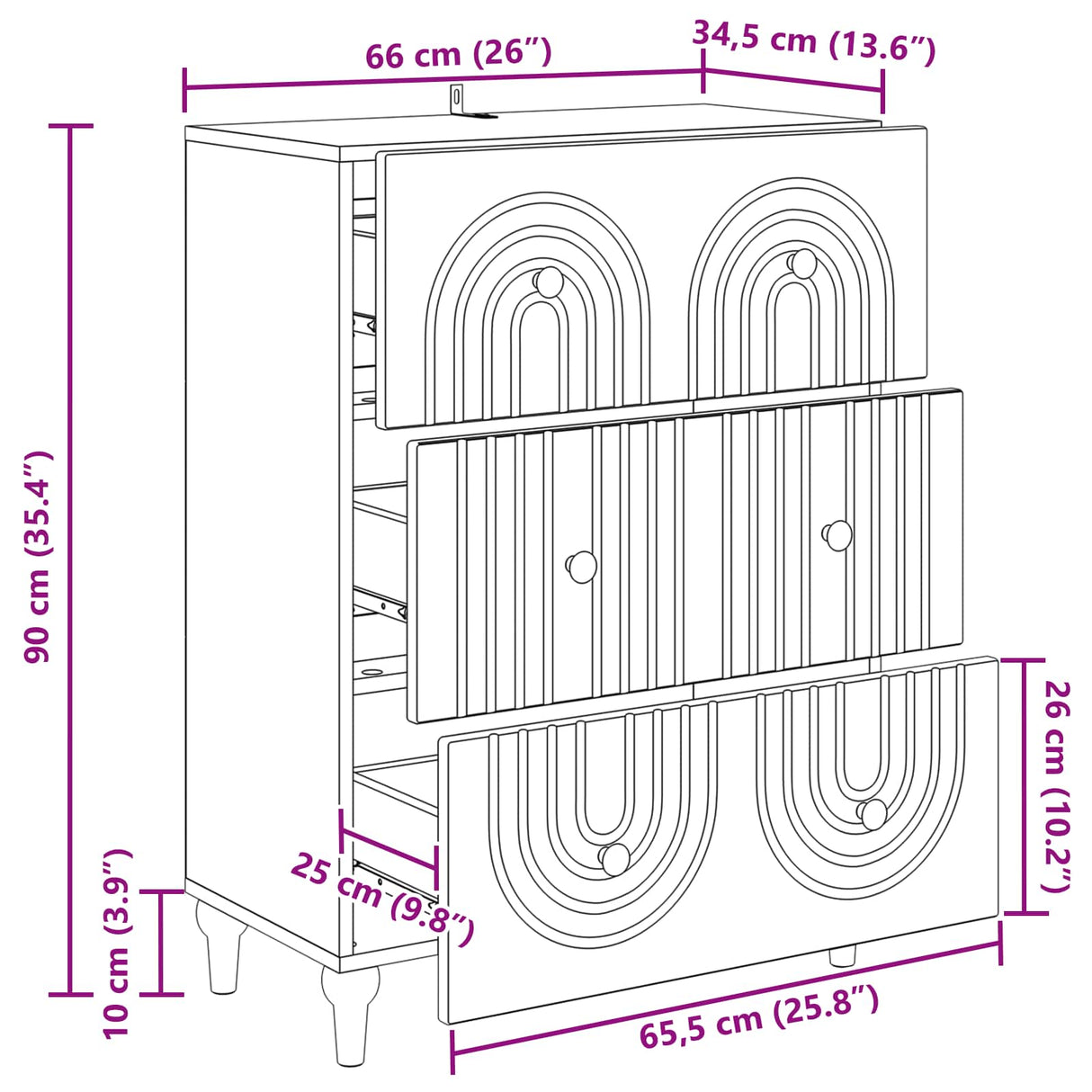 vidaXL Ladekast Wit 66 x 34,5 x 90 cm Bewerkt hout