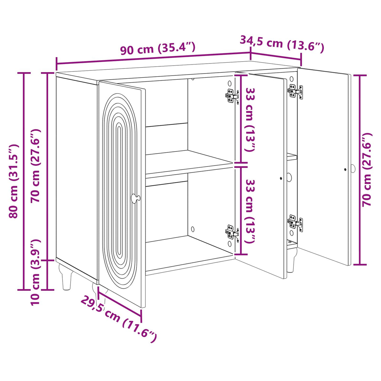 vidaXL Dressoir Wit 89 x 34,5 x 80 cm Bewerkt hout