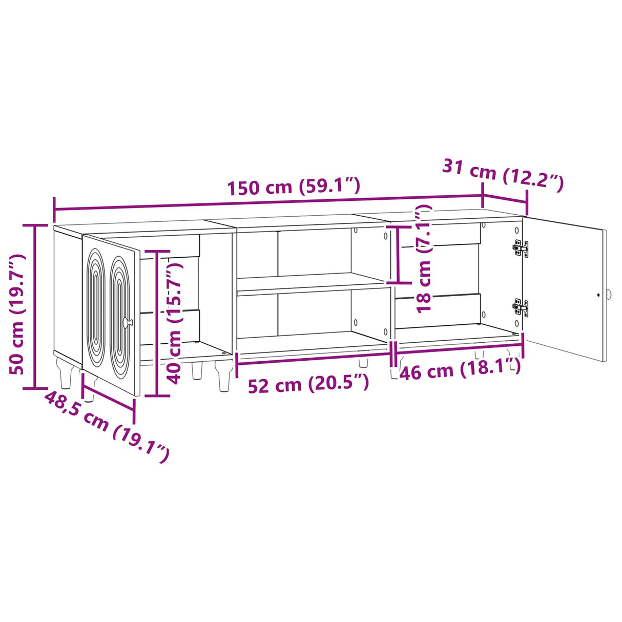 vidaXL TV Kast Wit 150 x 31 x 50 cm Bewerkt hout