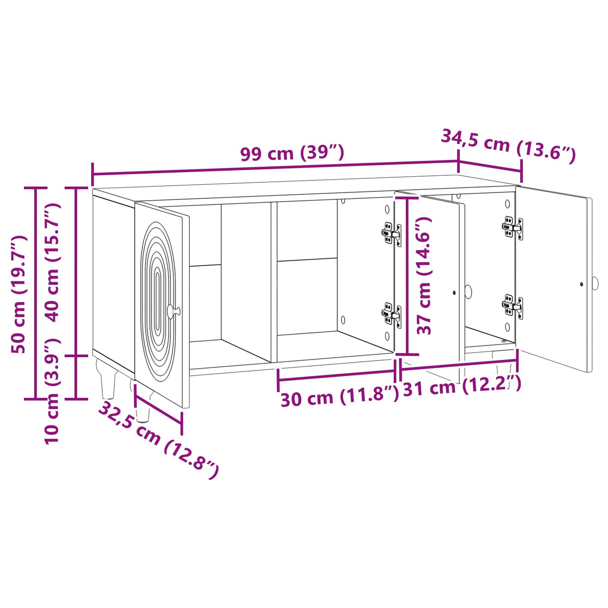 vidaXL TV Kast Wit 99 x 34,5 x 50 cm Bewerkt hout