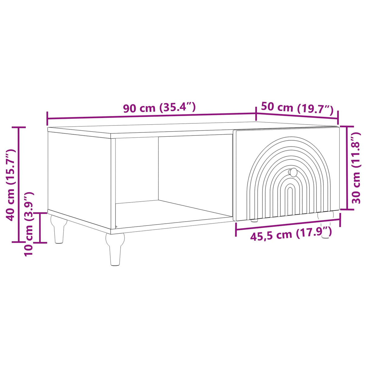 vidaXL Salontafel Wit 90 x 50 x 40 cm Bewerkt hout
