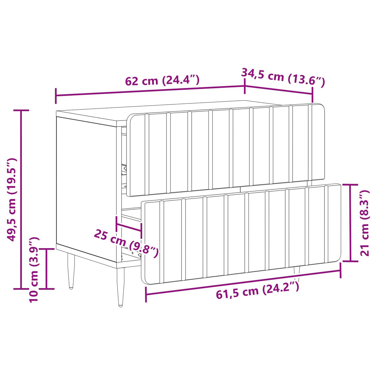 vidaXL Nachtkastje met lade Wit 62 x 34,5 x 49,5 cm Bewerkt hout
