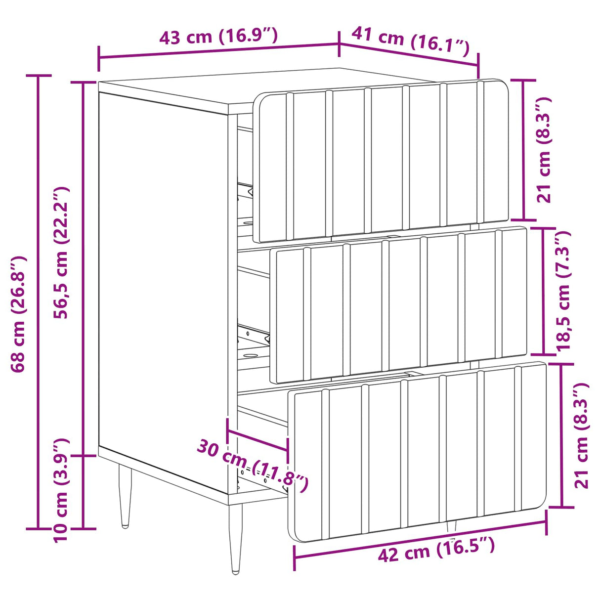 vidaXL Nachtkastje met lade Wit 43x 41 x 68 cm Bewerkt hout