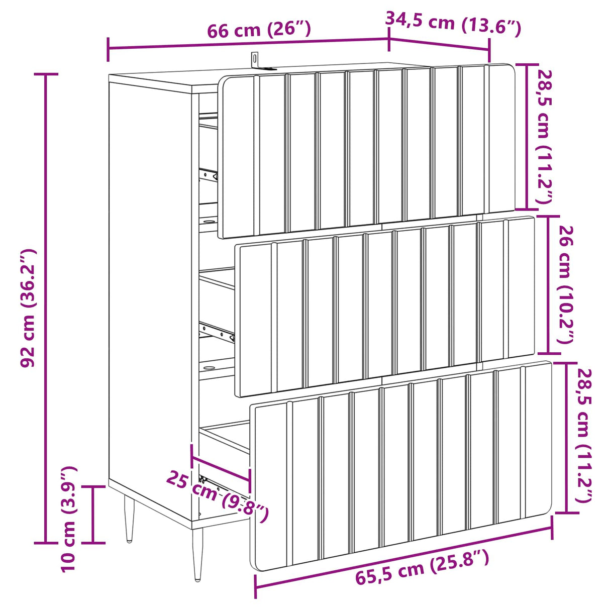 vidaXL Ladekast Wit 66 x 34,5 x 92 cm Bewerkt hout
