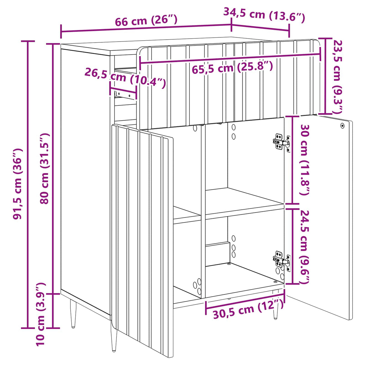 vidaXL Dressoir met lade Wit 66 x 34,5 x 92 cm Bewerkt hout