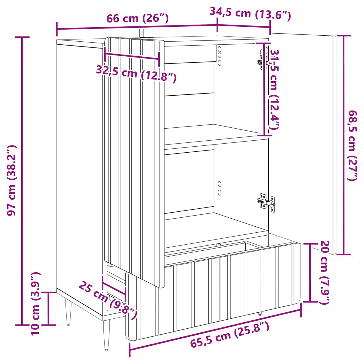 vidaXL Dressoir met lade Wit 66 x 34,5 x 97 cm Bewerkt hout