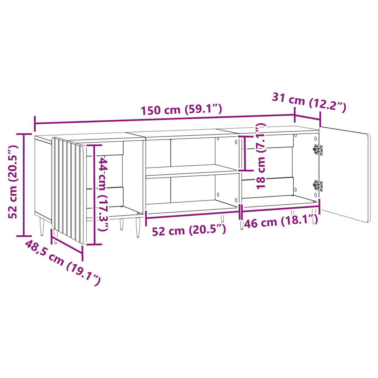 vidaXL TV Cabinet White 150x31x52 cm Engineered Wood