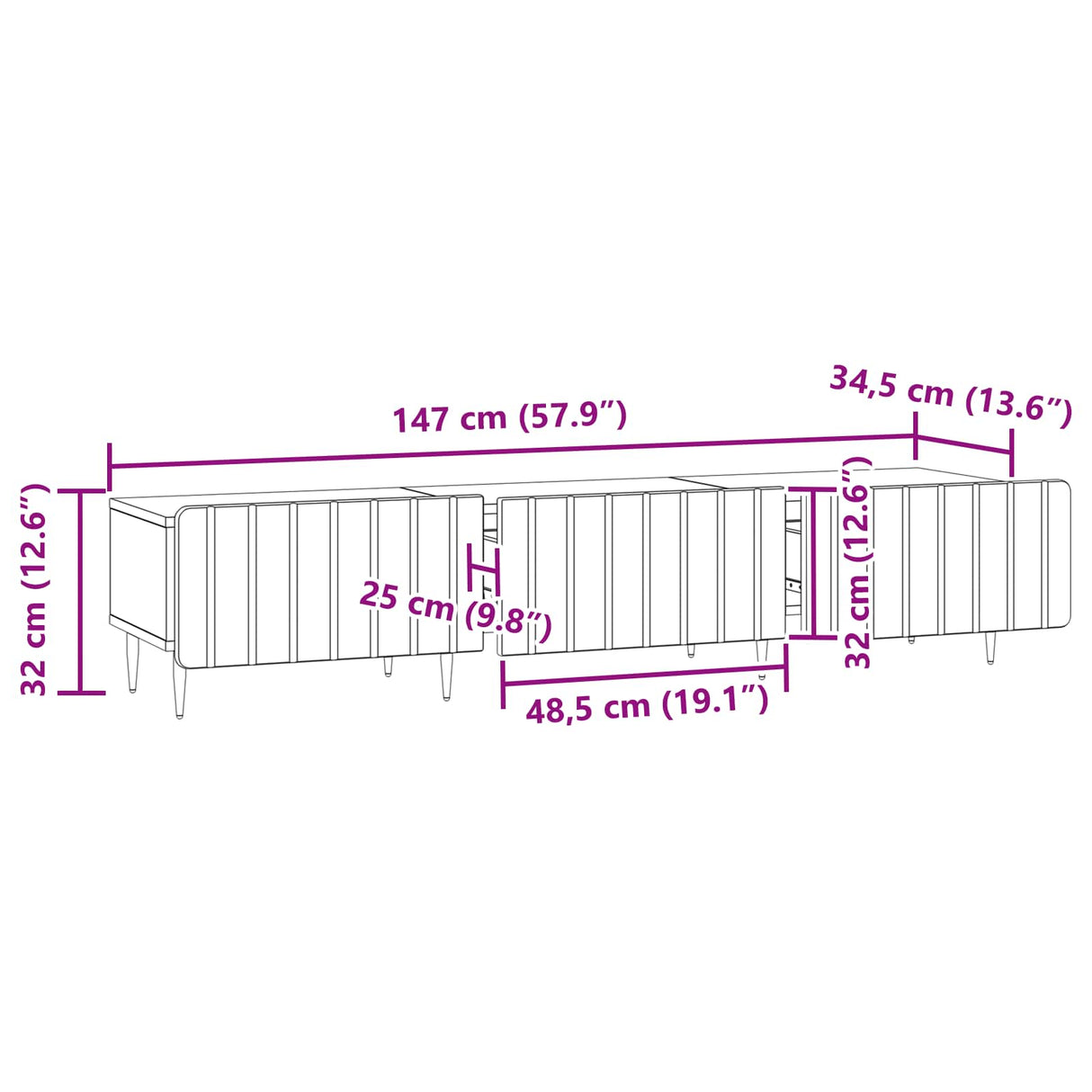 vidaXL TV Kast met lade Wit 147 x 34,5 x 32 cm Bewerkt hout