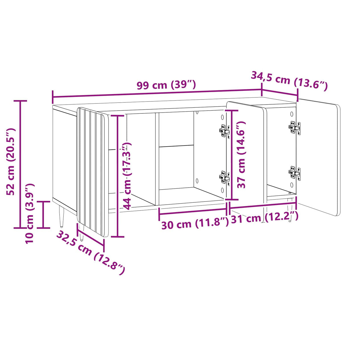vidaXL TV Kast Wit 99 x 34,5 x 52 cm Bewerkt hout