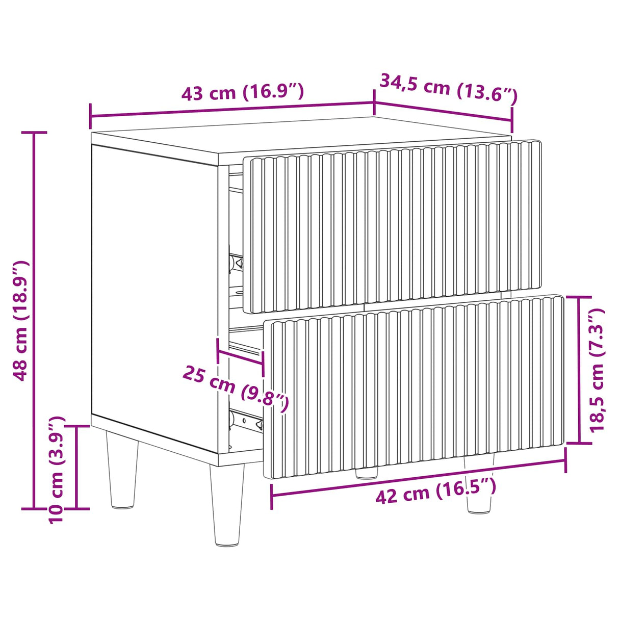 vidaXL Nachtkastje met lade Wit 43 x 34,5 x 48 cm Bewerkt hout