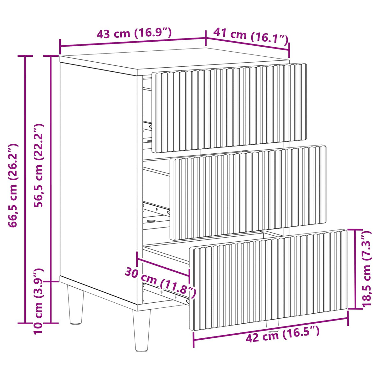 vidaXL Nachtkastje met lade Wit 43 x 41 x 66,5 cm Bewerkt hout