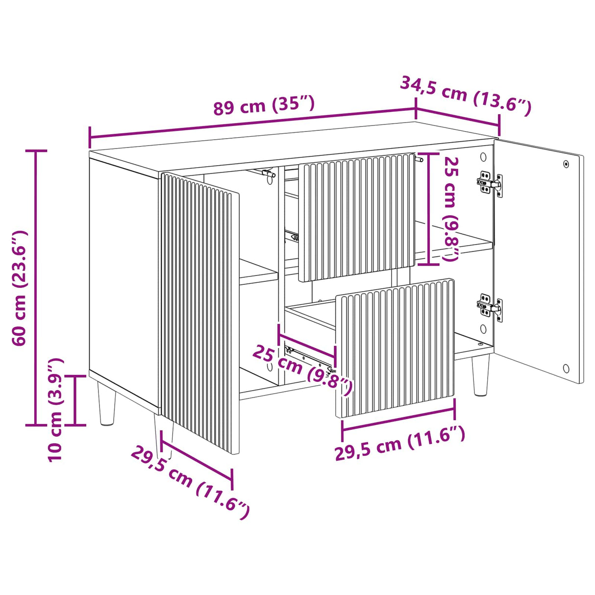 vidaXL Dressoir met lade Wit 89 x 34,5 x 60 cm Bewerkt hout