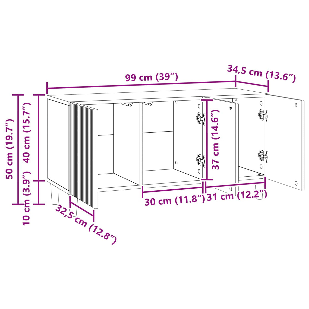 vidaXL TV Kast Wit 99 x 34,5 x 50 cm Bewerkt hout