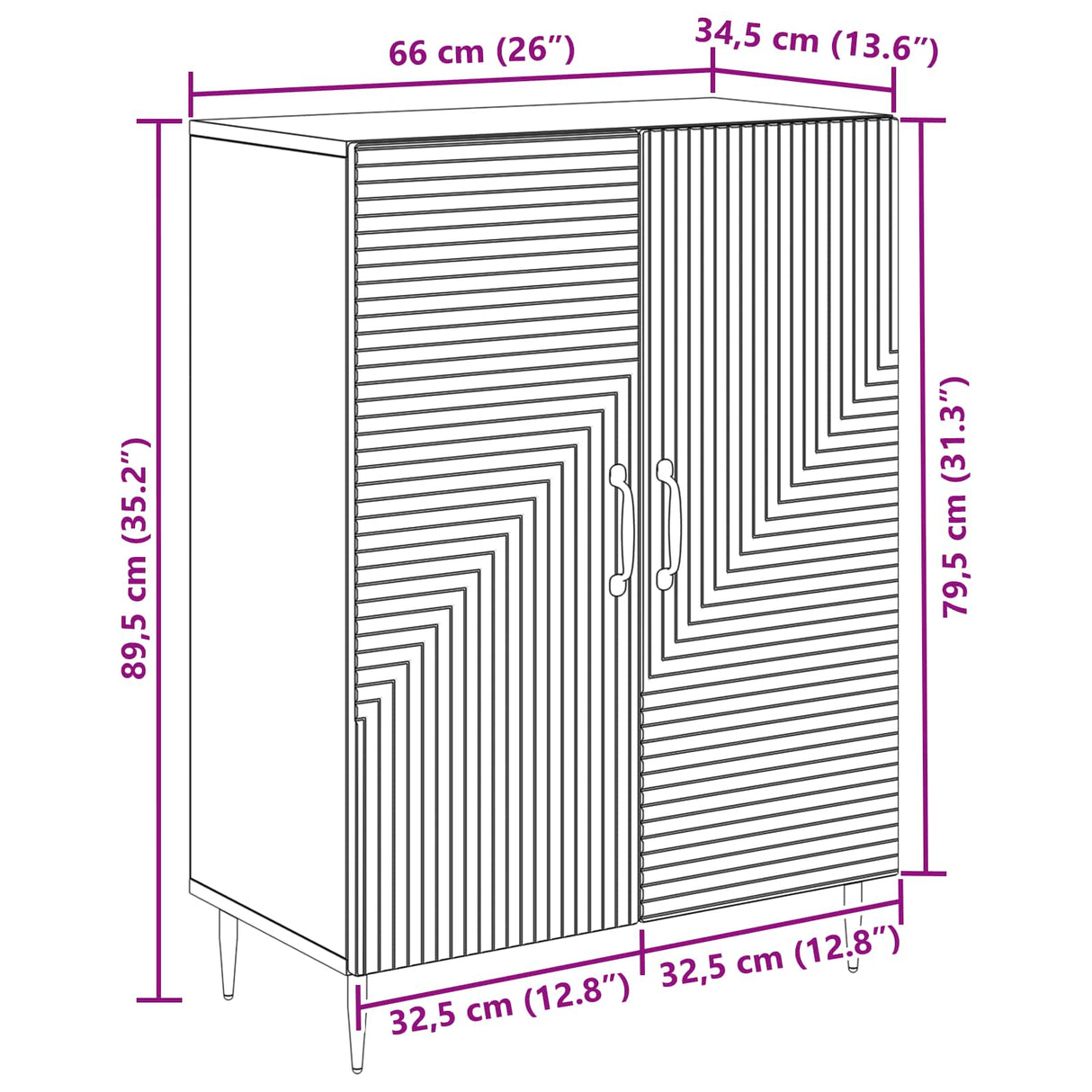 vidaXL Dressoir Wit 66 x 34,5 x 89,5 cm Bewerkt hout
