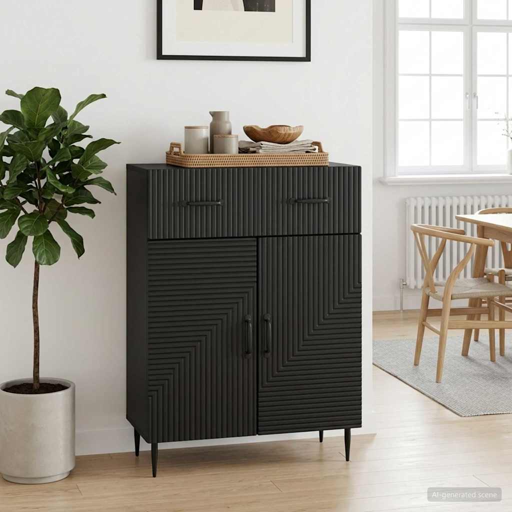 vidaXL Sideboard with Drawer Black 66 x 34.5 x 89.5 cm Engineered Wood