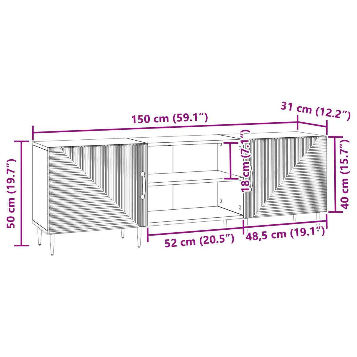 vidaXL TV Cabinet White 150 x 31 x 50 cm Engineered Wood