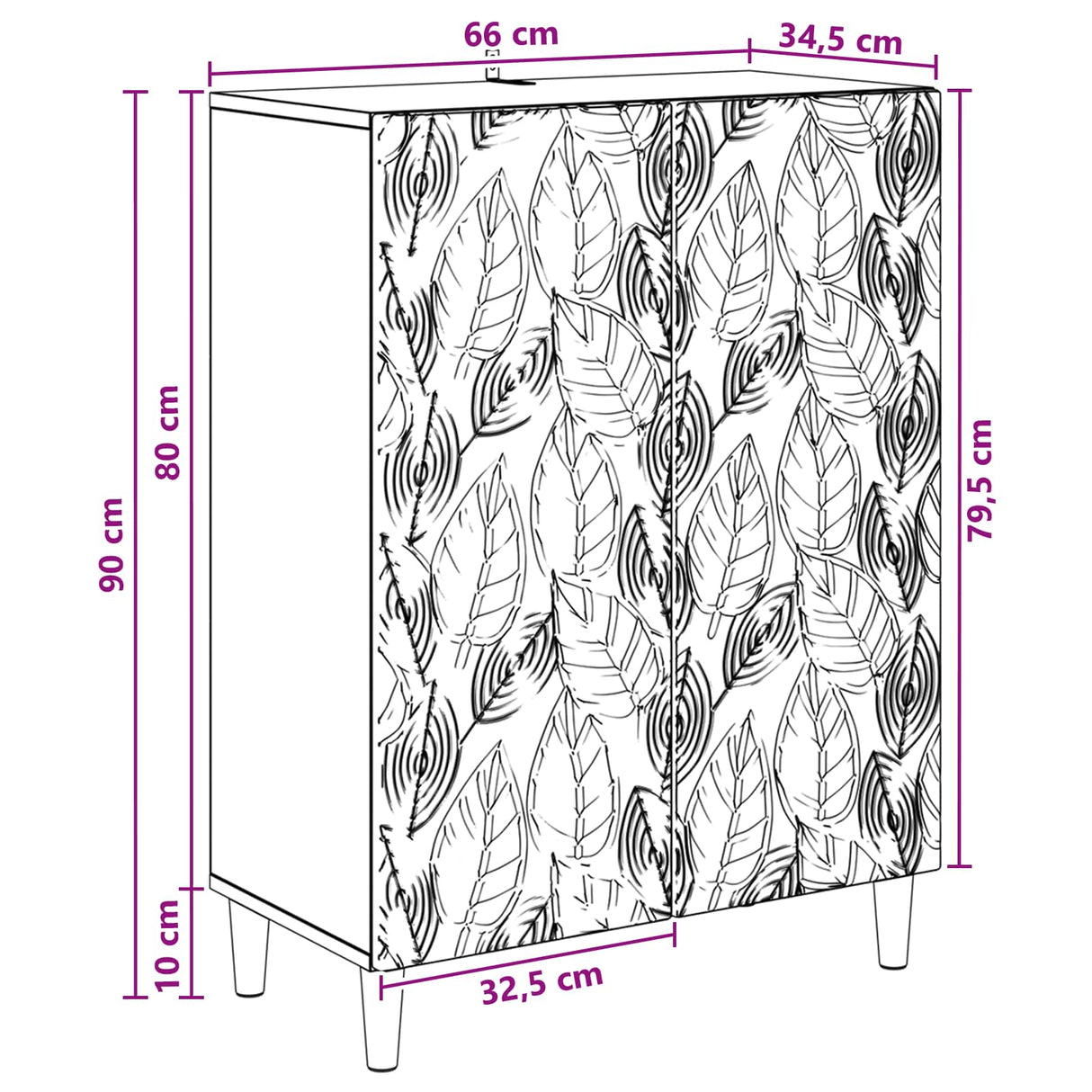 vidaXL Dressoir Wit 66 x 34,5 x 90 cm Bewerkt hout