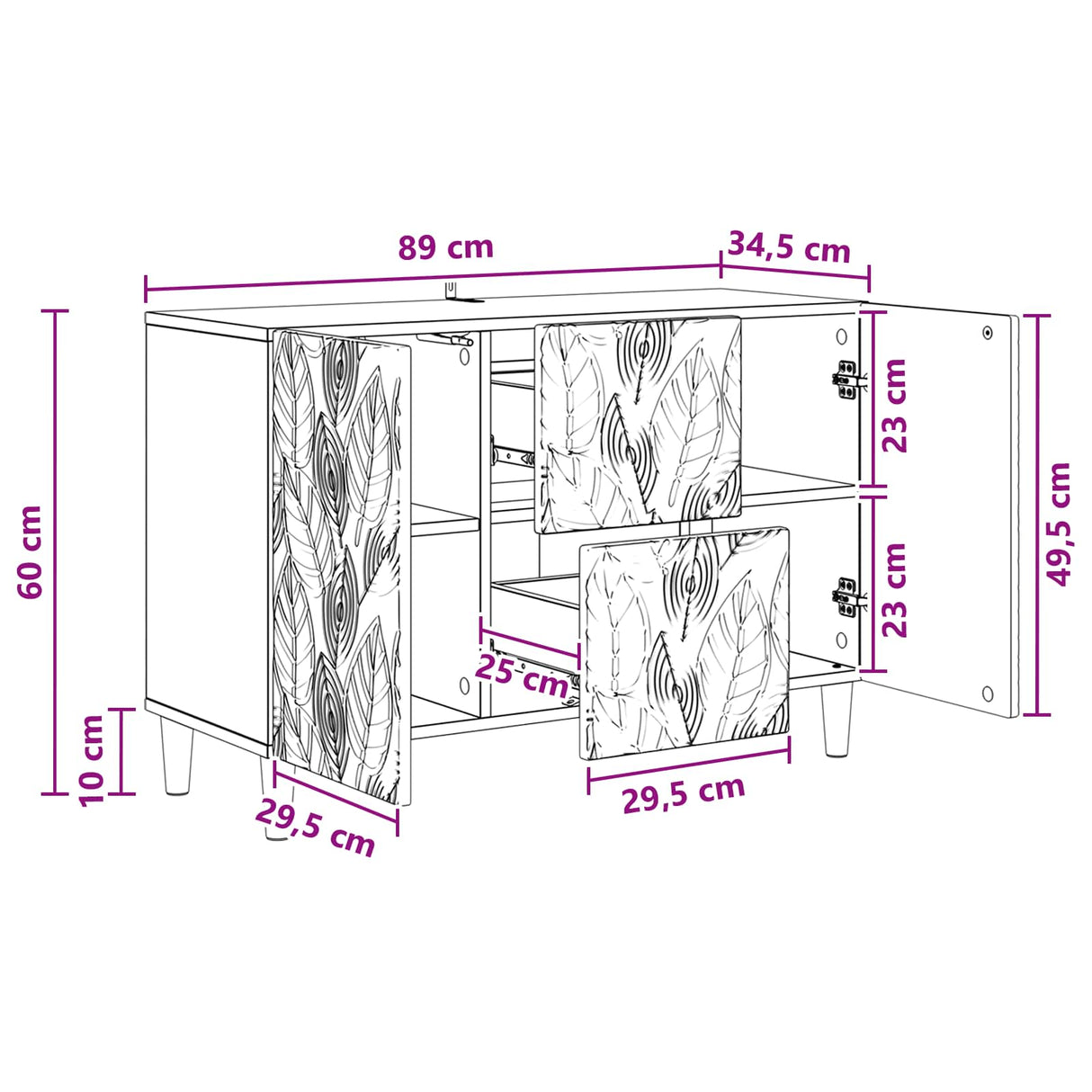vidaXL Dressoir Zwart 89 x 34,5 x 60 cm Bewerkt hout