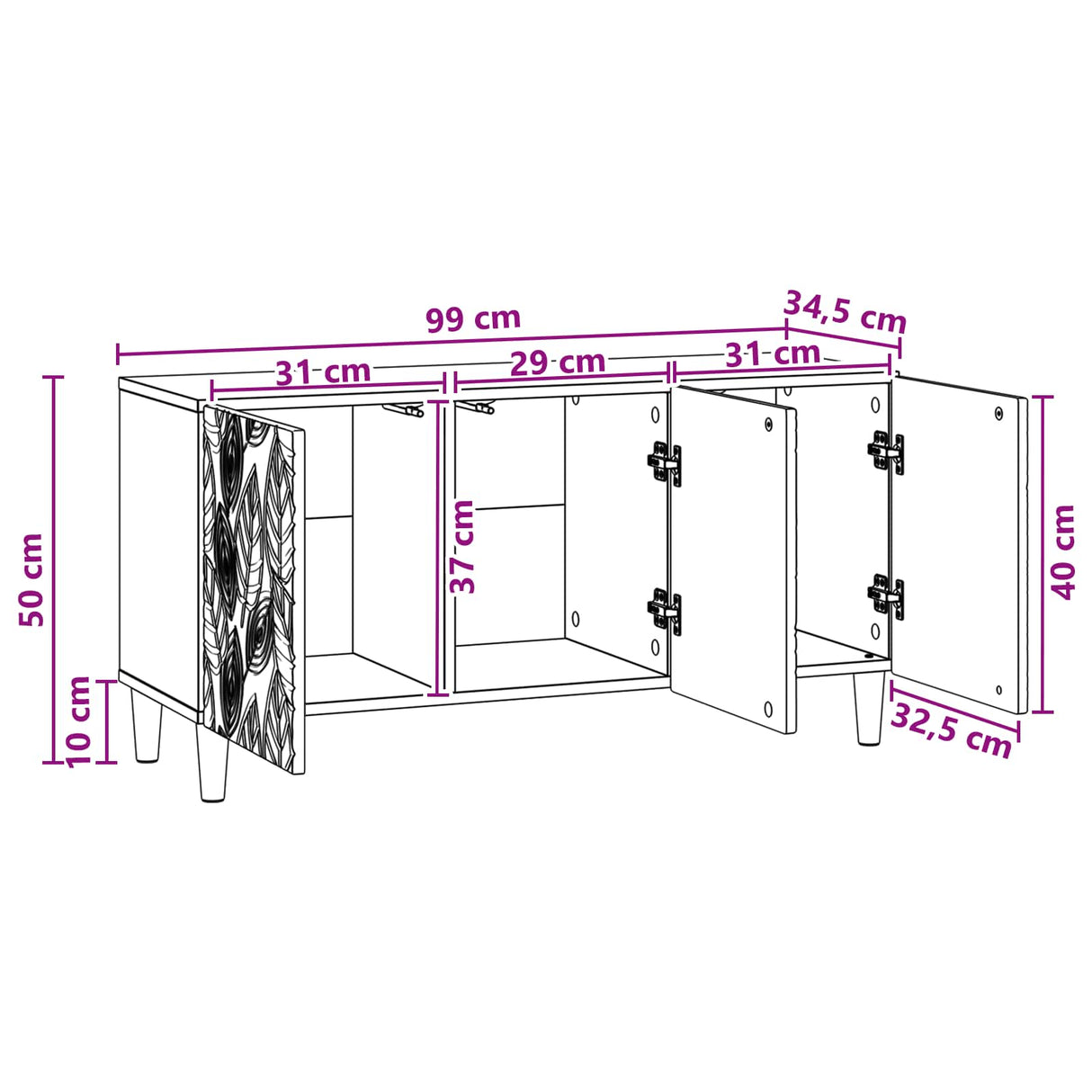 vidaXL TV Kast 99 x 34,5 x 50 cm Wit Bewerkt hout