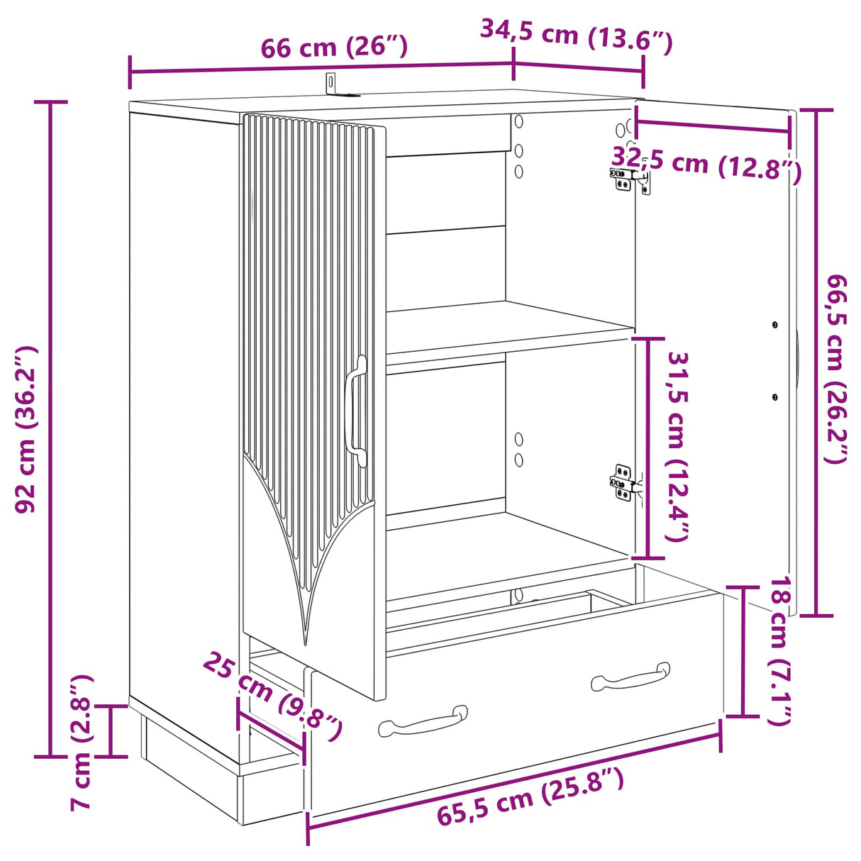 vidaXL Sideboard with Drawer White 66x34.5x92 cm Engineered Wood