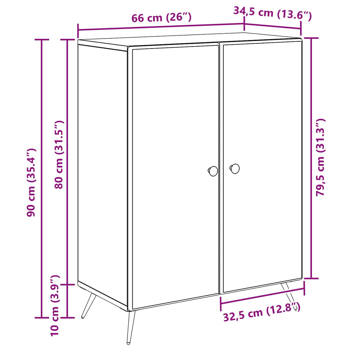 vidaXL Dressoir Wit 66 x 34,5 x 90 cm Bewerkt hout