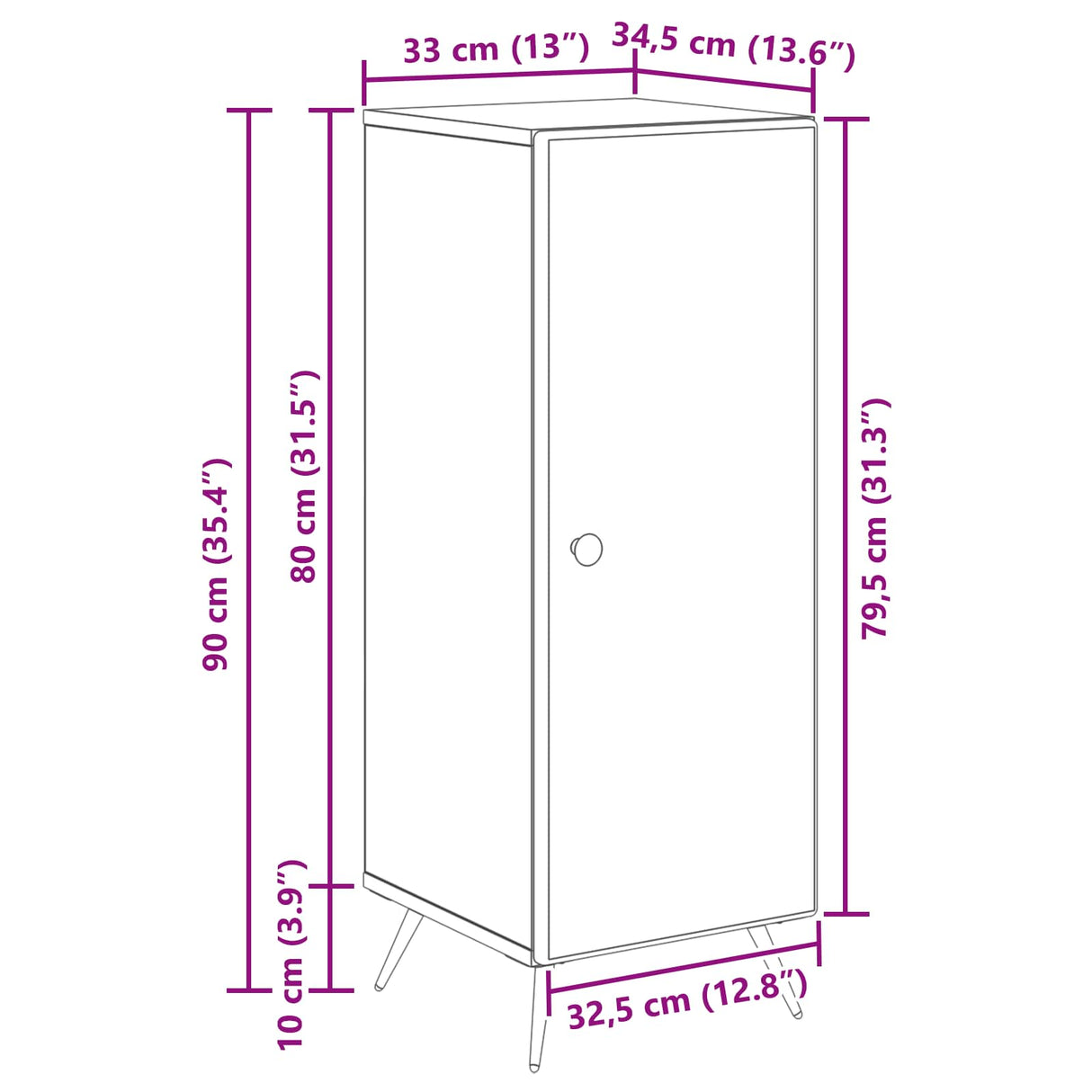 vidaXL Dressoir Wit 33 x 34,5 x 90 cm Bewerkt hout