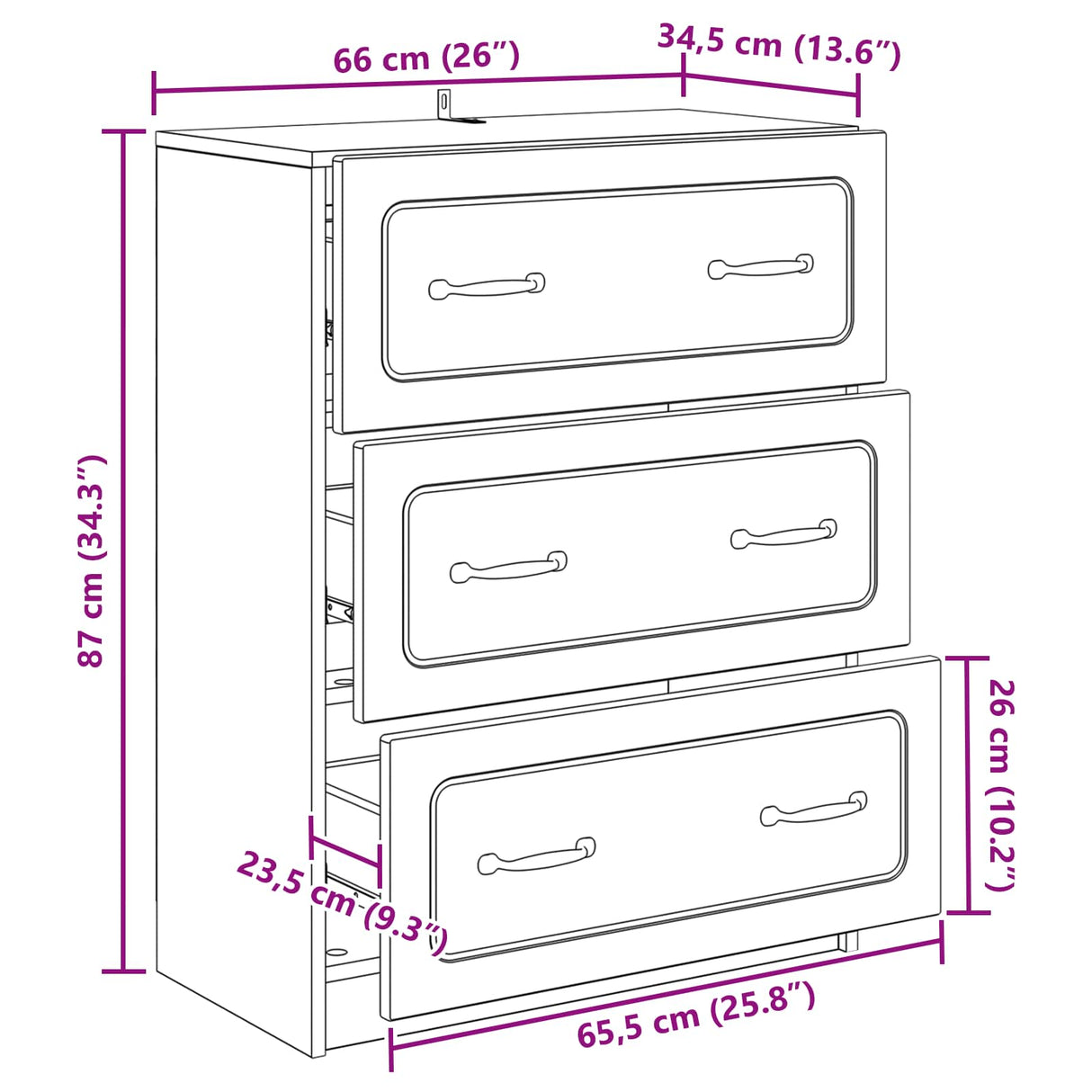 vidaXL Ladekast Wit 66 x 34,5 x 87 cm Bewerkt hout