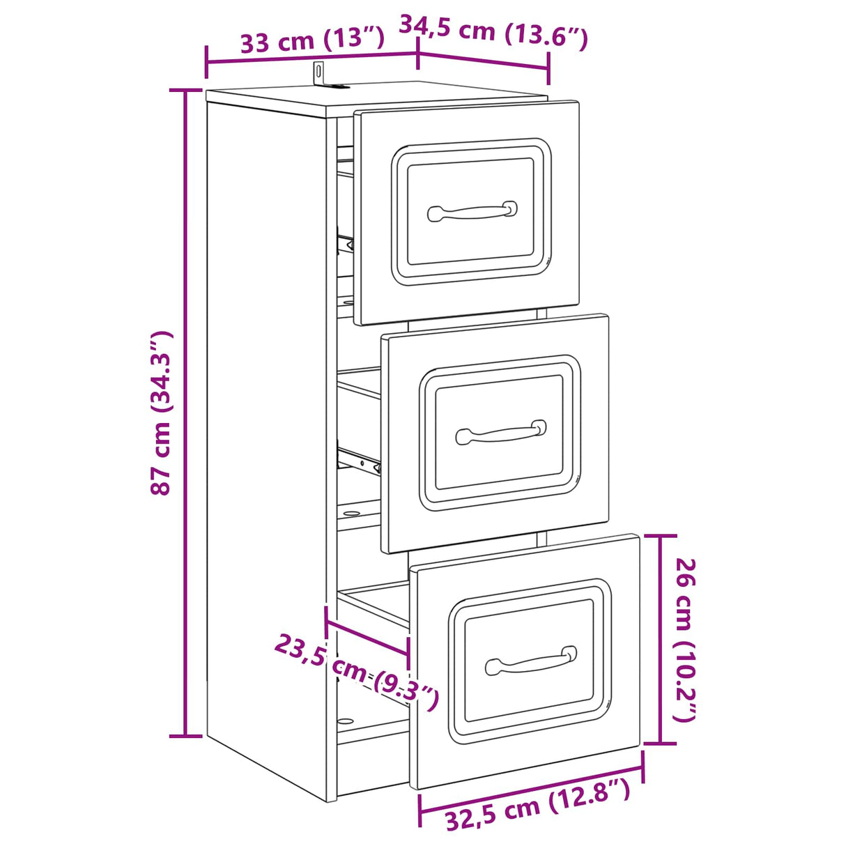 vidaXL Chest of Drawers White 33x34.5x87 cm Engineered Wood