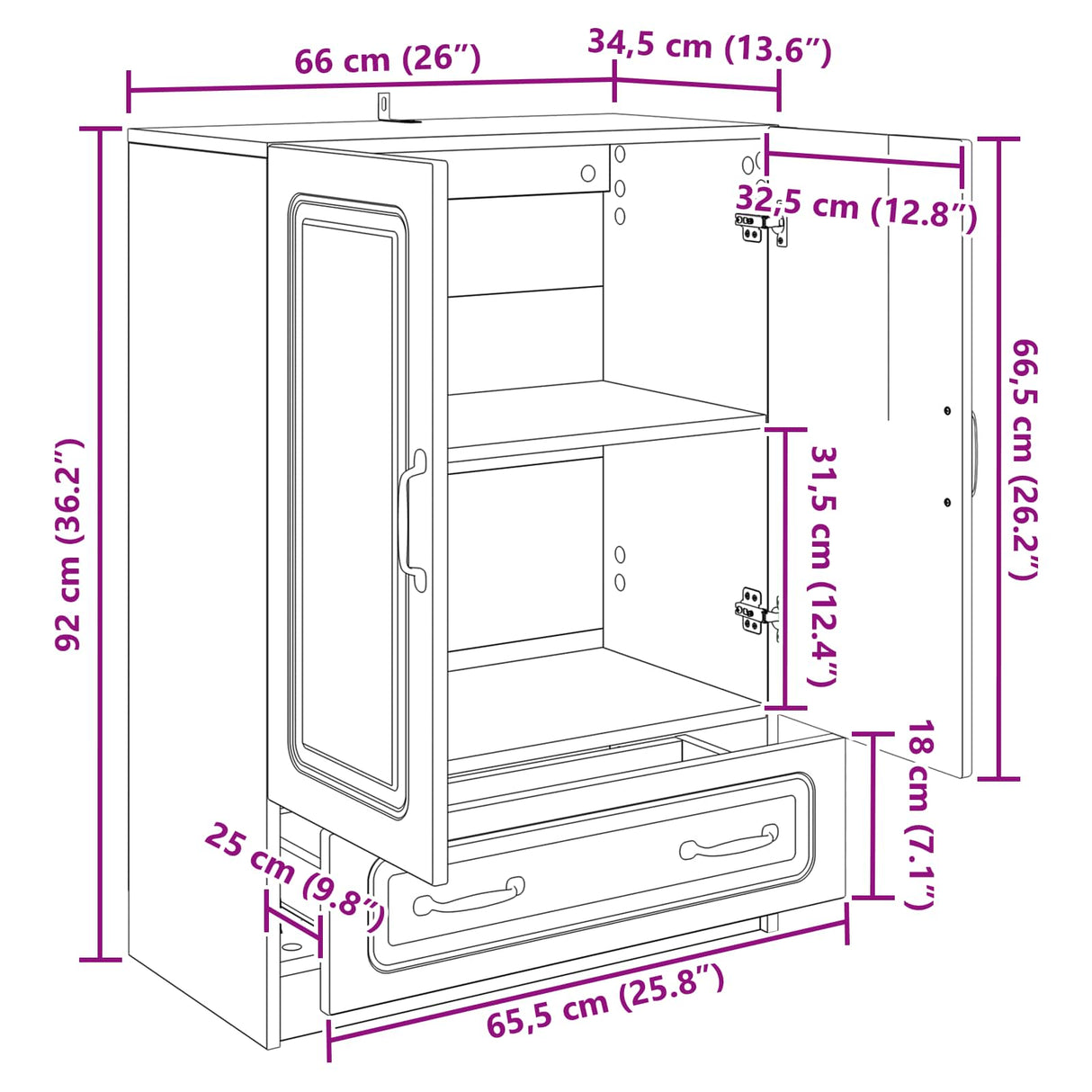 vidaXL Dressoir met lade Wit 66 x 34,5 x 92 cm Bewerkt hout