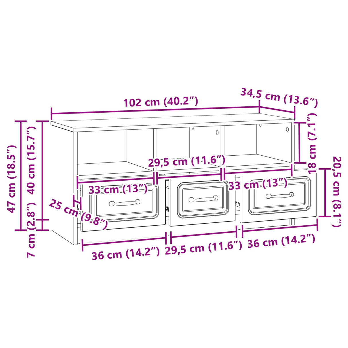 vidaXL TV Kast met lade Wit 102 x 34,5 x 47 cm Bewerkt hout